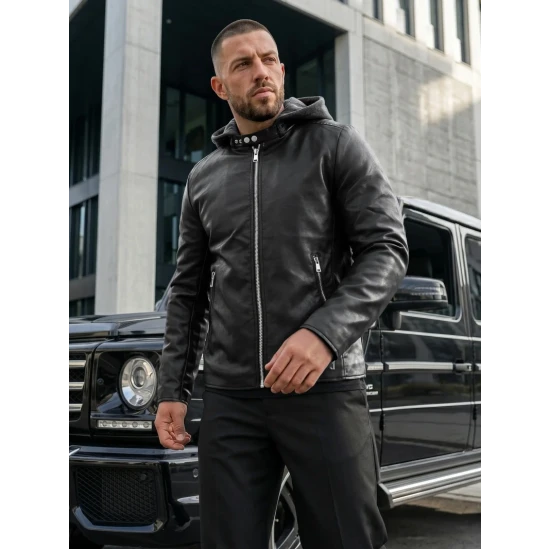 Vyriška juoda odinė striukė Storm