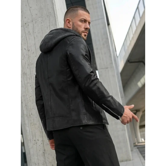 Vyriška juoda odinė striukė Storm