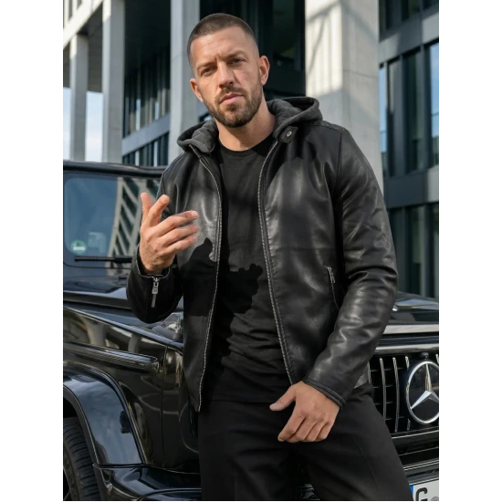 Vyriška juoda odinė striukė Storm