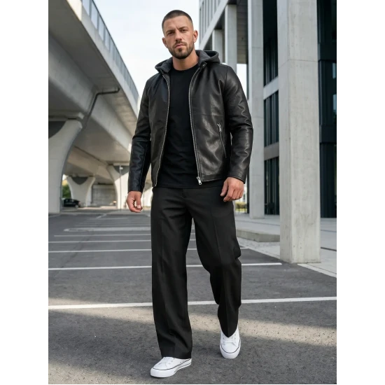 Vyriška juoda odinė striukė Storm