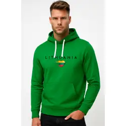 Vyriškas žalias džemperis su gobtuvu Lithuania (juoda)