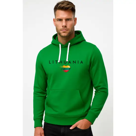 Vyriškas žalias džemperis su gobtuvu Lithuania (juoda)