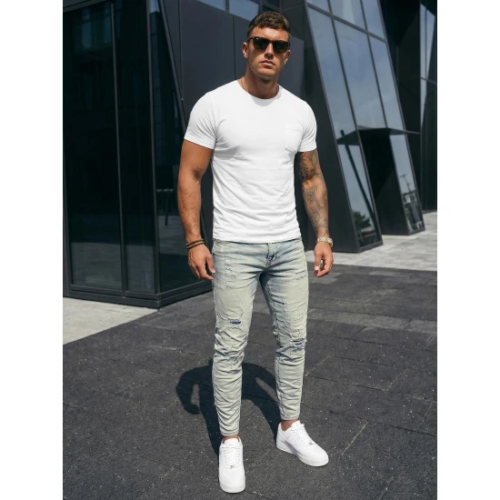 Vyriški šviesiai mėlyni džinsiai Rise