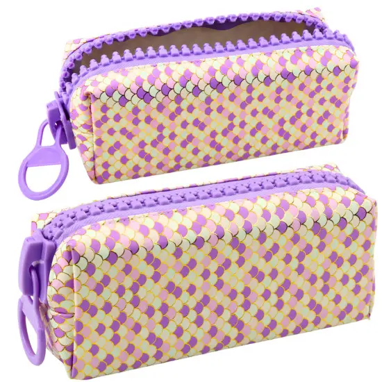 Violetinės spalvos mokyklinis penalas su undinės žvynelių raštu 21x8 cm Kanceliarinės prekės