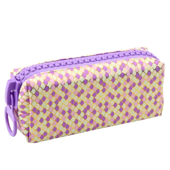 Violetinės spalvos mokyklinis penalas su undinės žvynelių raštu 21x8 cm Kanceliarinės prekės