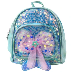 Vaikiška mėlyna kuprinė su pailletėmis ir atsegamu diržu, 20 cm, 3,8 l