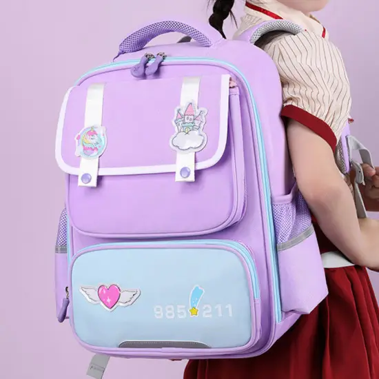 Violetinė mokyklinė kuprinė su aplikacijomis 16 l Kuprinės