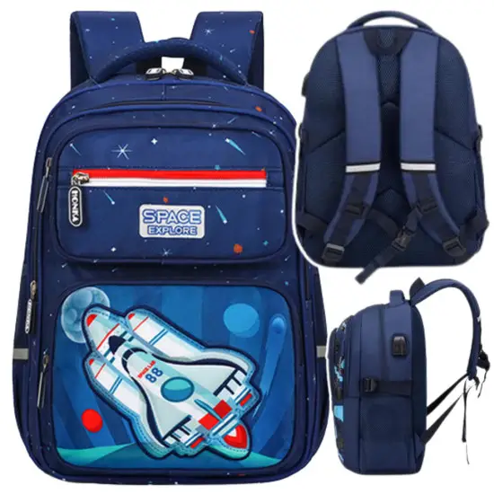 Tamsiai mėlyna vaikiška mokyklinė kuprinė Rocket Space 20 l, 41 cm Kuprinės
