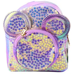 Violetinė vaikiška kuprinė su blizgučiais, pelės ausytėmis 22cm 3L