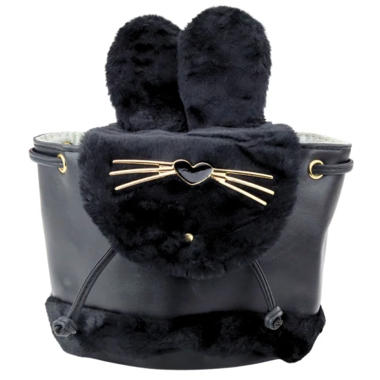 Vaikiška juoda kuprinė su pliušinėmis ausimis, reguliuojamu diržu, 22 cm, 4 l Kuprinės