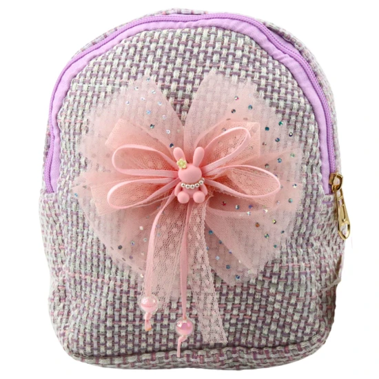 Vaikiška violetinė kuprinė su kaspinu ir zuikio motyvu, 21 cm, 2 l Kuprinės