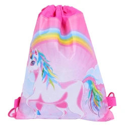 Mokyklinė rožinės spalvos avalynės maišelis Rainbow Unicorn, 35x27 cm