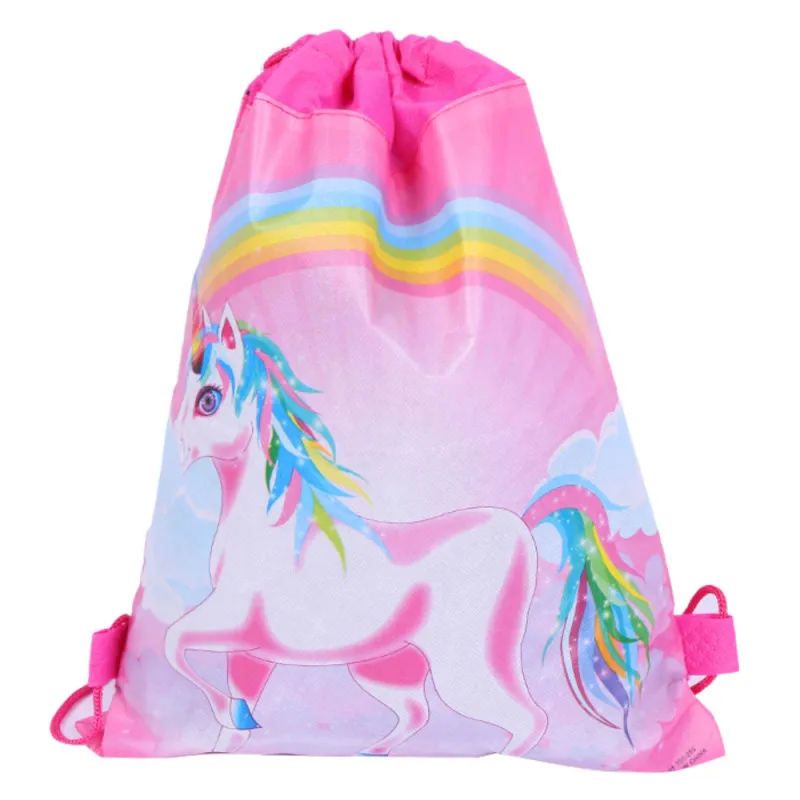 Mokyklinė rožinės spalvos avalynės maišelis Rainbow Unicorn, 35x27 cm Kuprinės