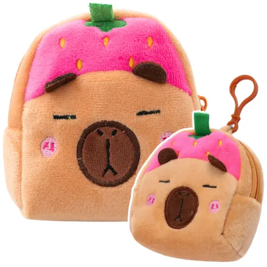 Plush Wallet with Keychain Capybara Strawberry Pink 9.5 x 8 cm Kanceliarinės prekės