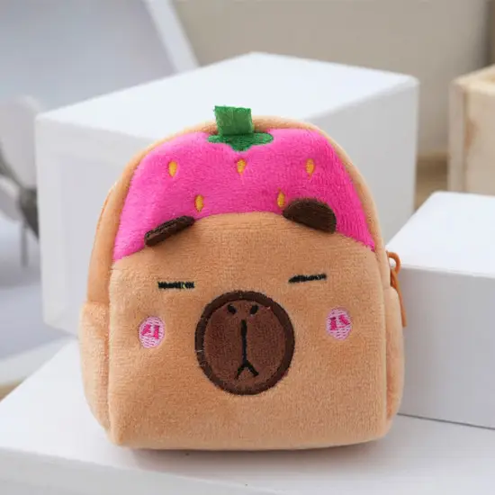 Plush Wallet with Keychain Capybara Strawberry Pink 9.5 x 8 cm Kanceliarinės prekės