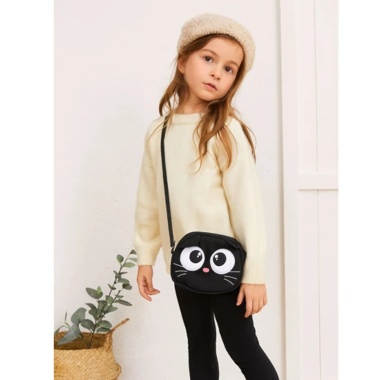 Juoda Katės formos rankinė su užtrauktuku ir reguliuojamu dirželiu, 21 x 16 cm Kuprinės