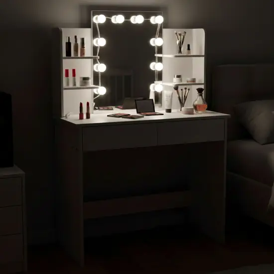Didelis tualetinis staliukas su veidrodžiu ir 3 spalvų LED apšvietimu ModernHome