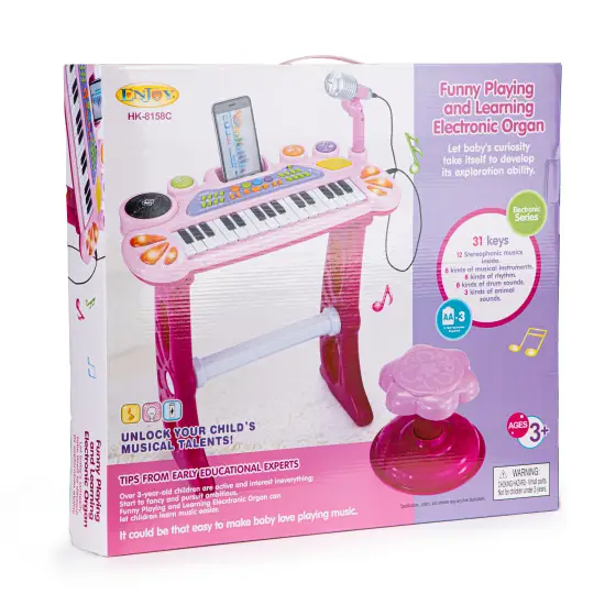 Elektrinis rožinis pianinas su mikrofonu ir MP3 grotuvu