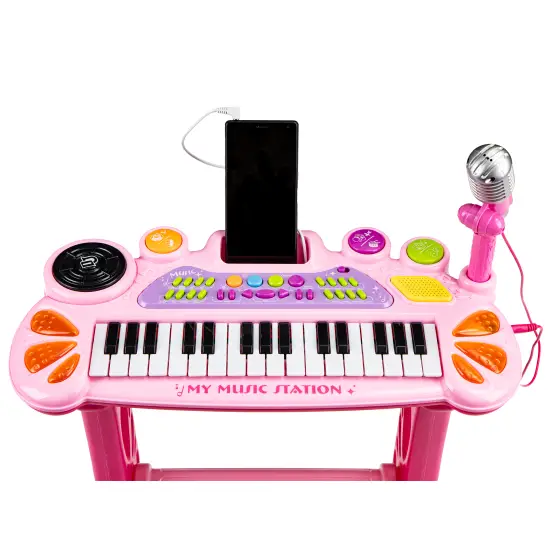 Elektrinis rožinis pianinas su mikrofonu ir MP3 grotuvu