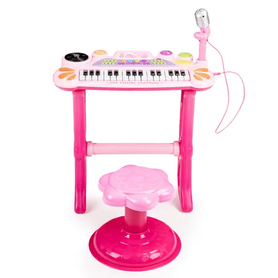 Elektrinis rožinis pianinas su mikrofonu ir MP3 grotuvu