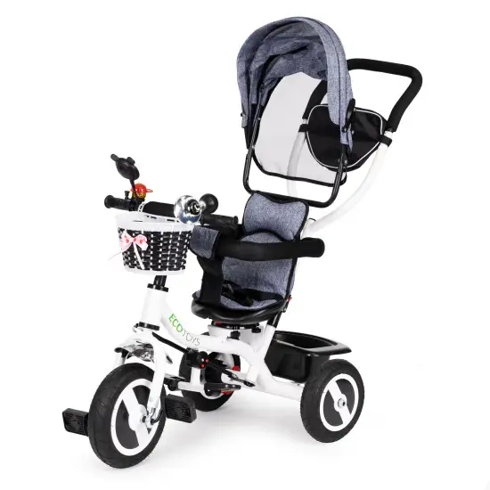 Pilkas triratukas su stogeliu Dviračiai ECOTOYS