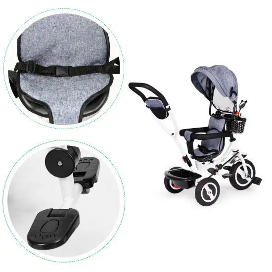 Pilkas triratukas su stogeliu Dviračiai ECOTOYS