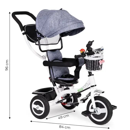 Pilkas triratukas su stogeliu Dviračiai ECOTOYS