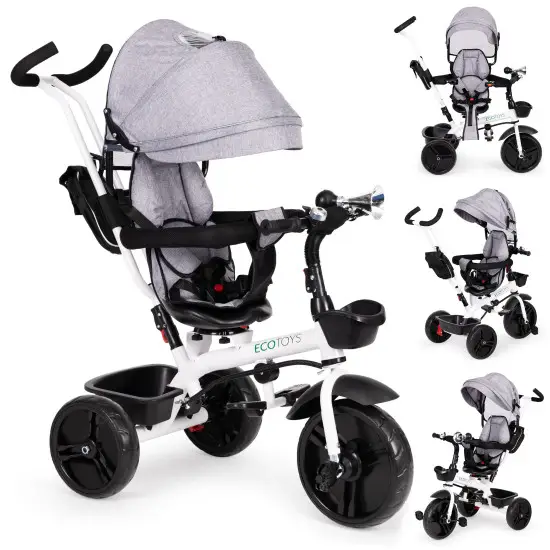 Pilkas triratis su stogeliu Dviračiai ECOTOYS