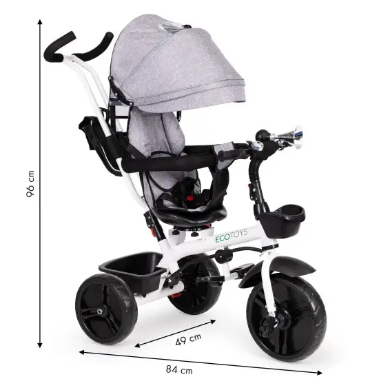 Pilkas triratis su stogeliu Dviračiai ECOTOYS