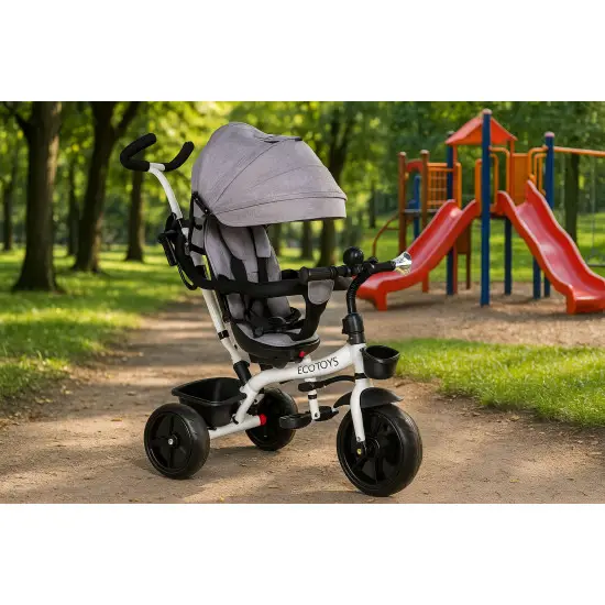 Pilkas triratis su stogeliu Dviračiai ECOTOYS