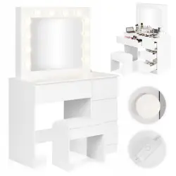Tualetinis staliukas su veidrodžiu ir LED apšvietimu + taburetė ModernHome