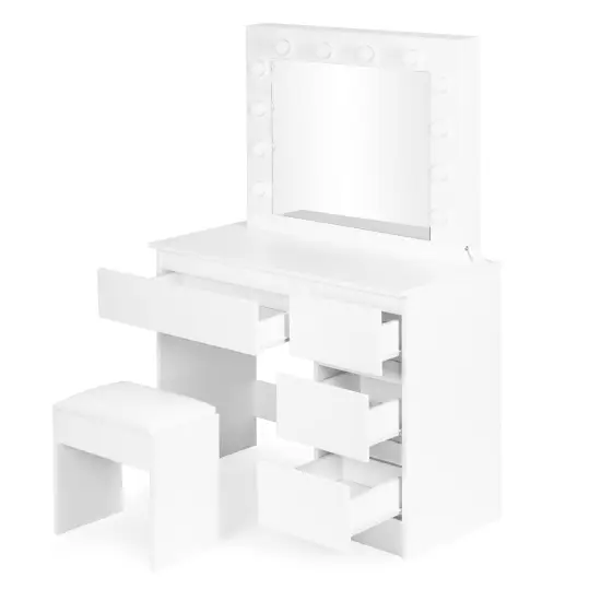 Tualetinis staliukas su veidrodžiu ir LED apšvietimu + taburetė ModernHome