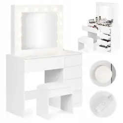 Tualetinis staliukas su veidrodžiu ir LED apšvietimu + taburetė ModernHome