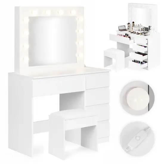Tualetinis staliukas su veidrodžiu ir LED apšvietimu + taburetė ModernHome