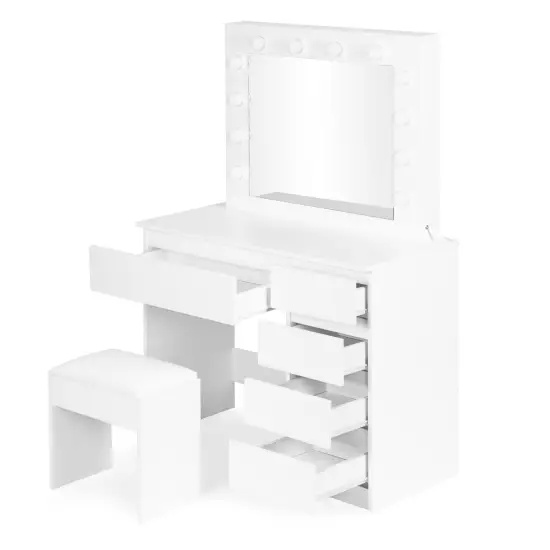 Tualetinis staliukas su veidrodžiu ir LED apšvietimu + taburetė ModernHome