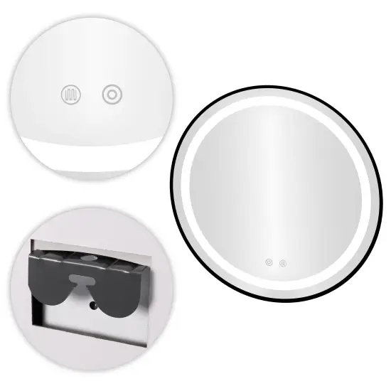 Apvalus juodas LED vonios veidrodis 60 cm su 3 šviesos spalvomis ModernHome