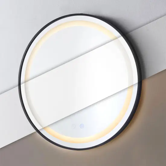 Apvalus juodas LED vonios veidrodis 80 cm su 3 šviesos spalvomis ModernHome