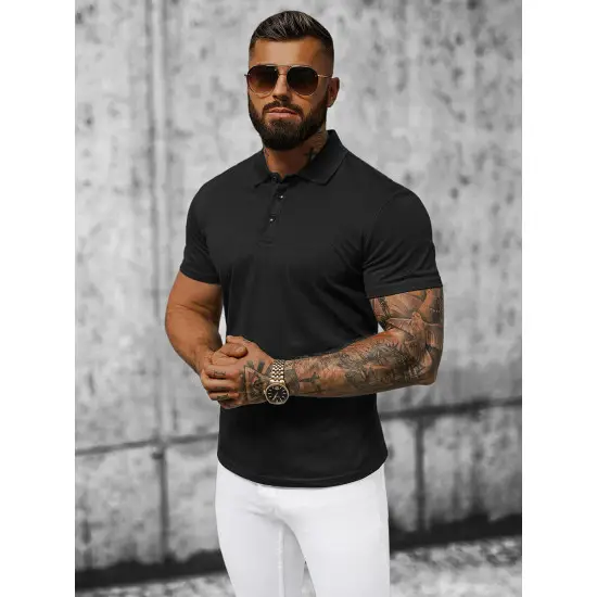 Akcija Vyriški juodi polo marškinėliai Casual JS/8T80/3
