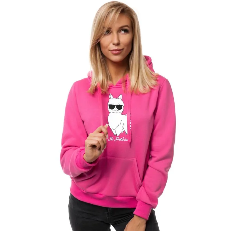 Promotion Pink womens jumper with a hood No ProbLlama JS/W02 Premium