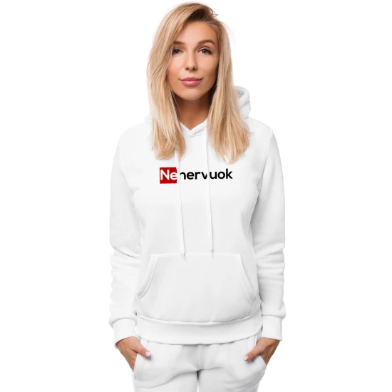 Baltas moteriškas džemperis su gobtuvu Nenervuok JS/W02