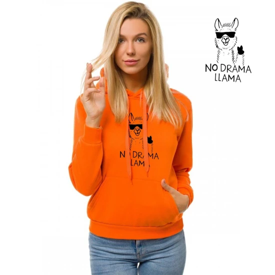 Oranžinis moteriškas džemperis su gobtuvu No drama Llama JS/W02 Premium