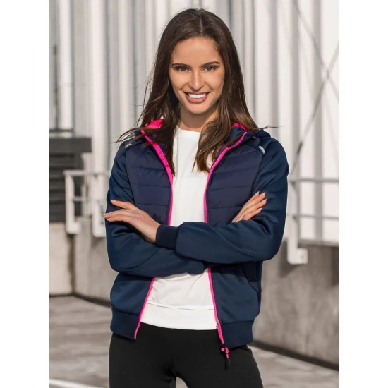 Moteriška tamsiai mėlyna striukė su rožine detale Lepi JS/KSW4009