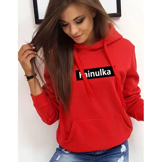 Moteriškas raudonas džemperis Fainulka su gobtuvu BY0278