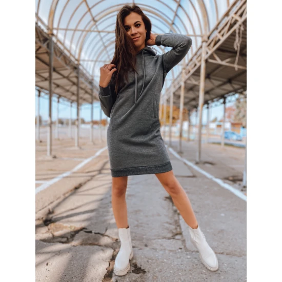 Moteriška pilka suknelė su gobtuvu 