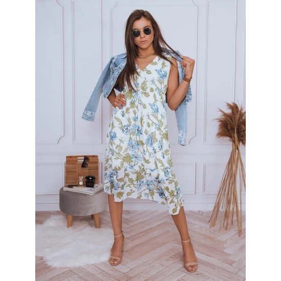 Akcija Moteriška balta su mėlynomis gėlėmis suknelė Balu EY1802