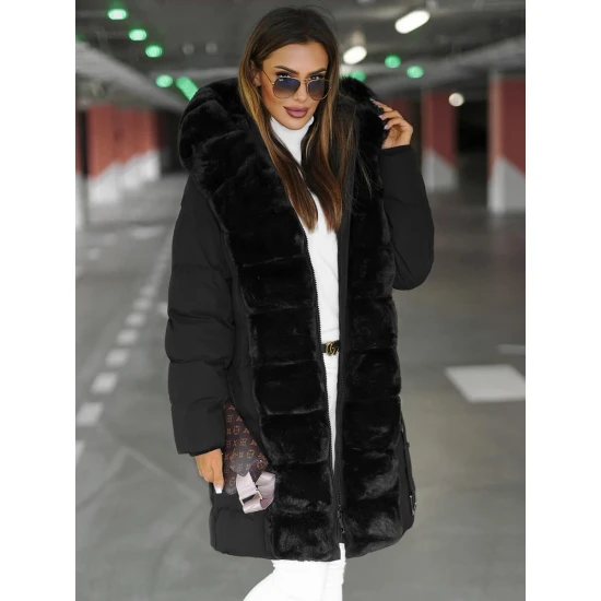 Juoda moteriška žieminė striukė su kailiu Daisy Striukės