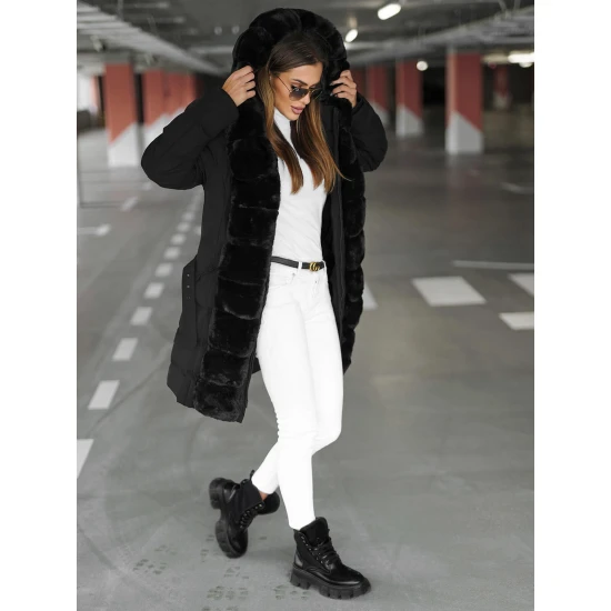 Juoda moteriška žieminė striukė su kailiu Daisy Striukės