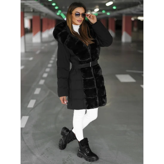 Juoda moteriška žieminė striukė su kailiu Daisy Striukės