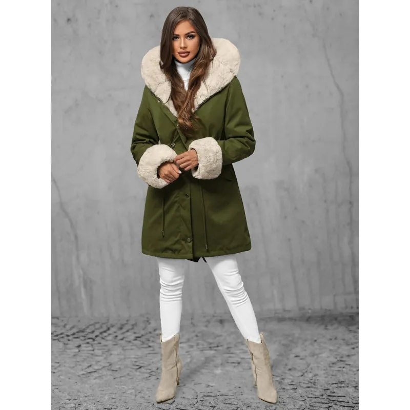 Žalia žieminė striukė su kailiu Sater JS/5M3187/136