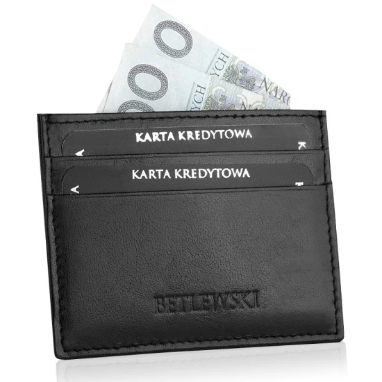 Akcija BETLEWSKI® odinis kreditinės kortelės dėklas (juodas) BE-08 Premium